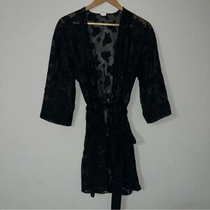 Rose de Paris Black Floral Rose Print Semi Sheer Robe Size Small.
